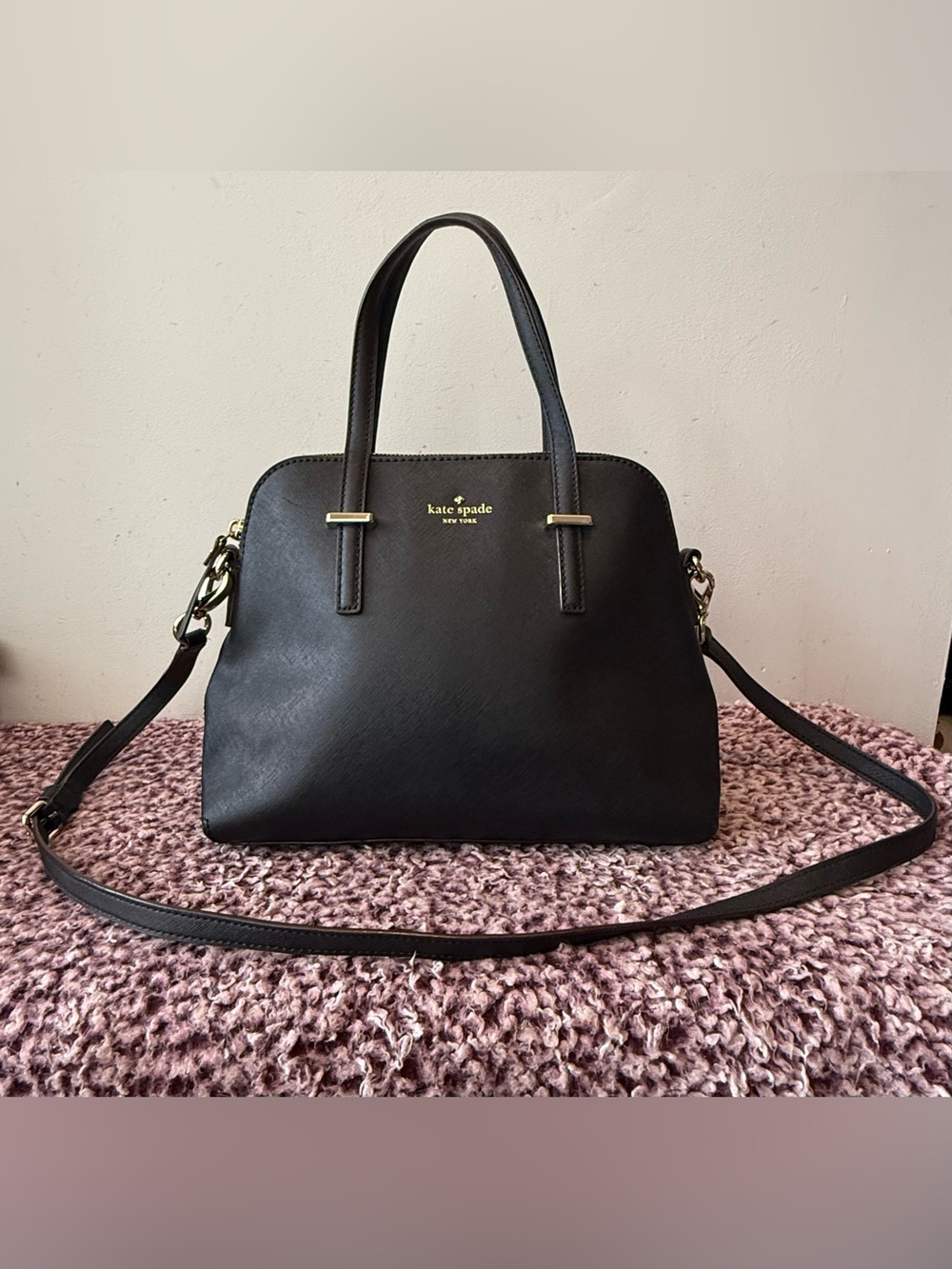 Kate Spade New York Black Leather Satchel Crossbody Bag